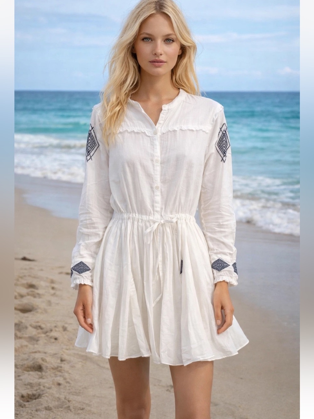 ZADIG & VOLTAIRE White Cotton Embroidered Mini Dress Ranil Voile Size XS NWOT